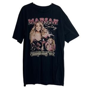 Mariah Carey Womens Christmas Time Graphic Tee XL Black 100% Cotton Knit